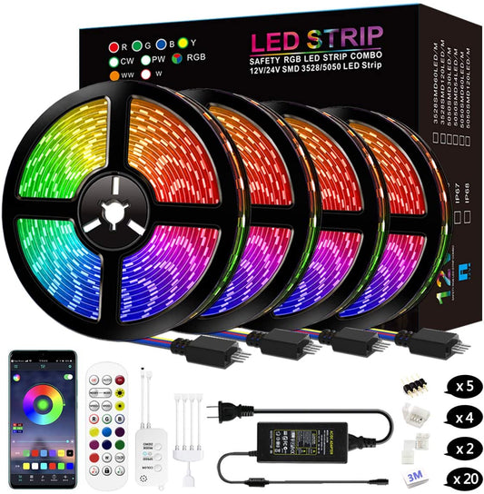 65.6ft 600 Lights Waterproof LED Light Strips Color Changing 5050 RGB with Music App Remote Controller led smart strip lights